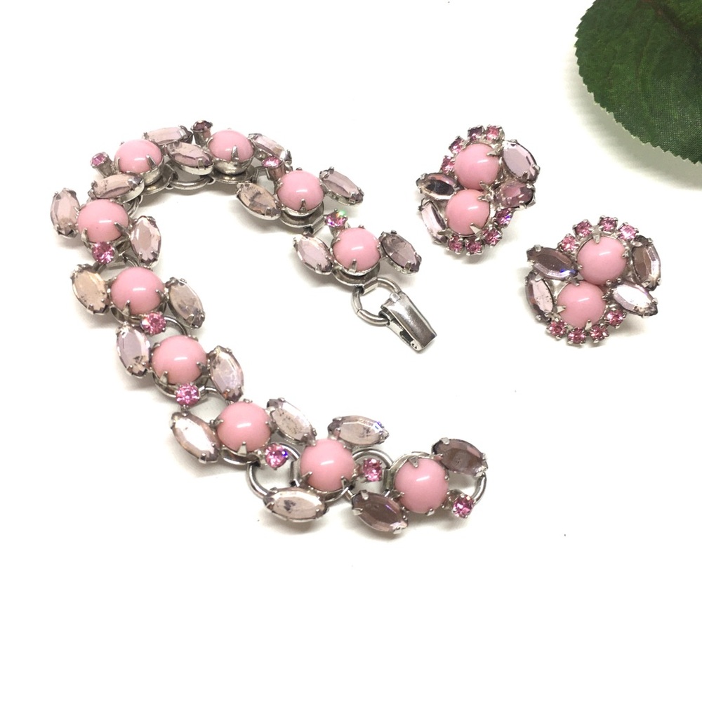 pink cabochons ,Swarovski bracelet earrings sets